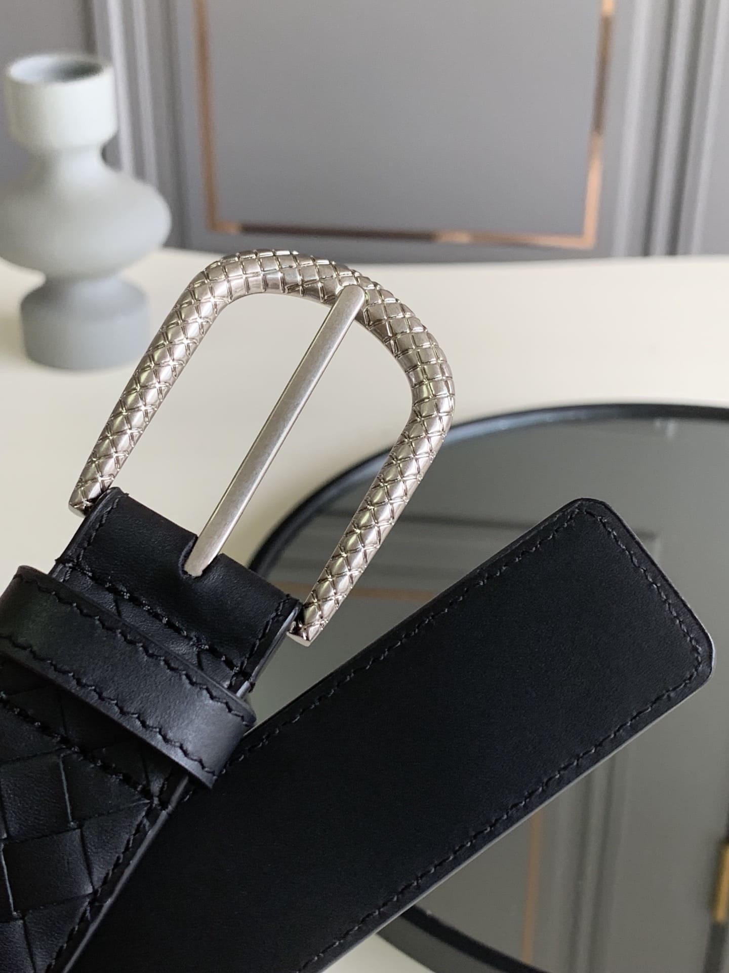 DÂY LƯNG BOTTGA VENETA INTRECCIATO LEATHER Khóa bạc