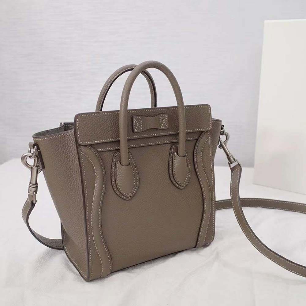 TÚI Celine Women Mini Luggage Handbag in Baby Drummed Calfskin-Brown