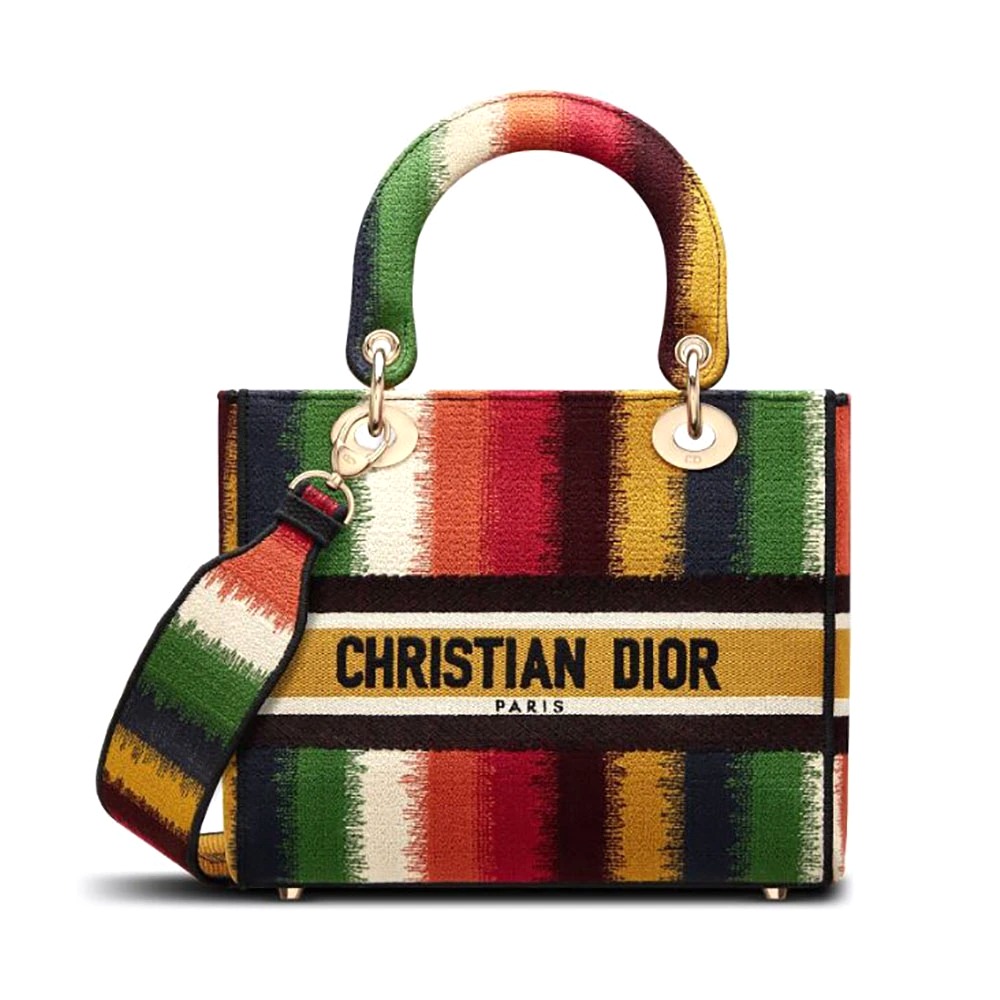 TÚI Dior Women Medium Lady D-lite Bag Multicolor Stripes Embroidery