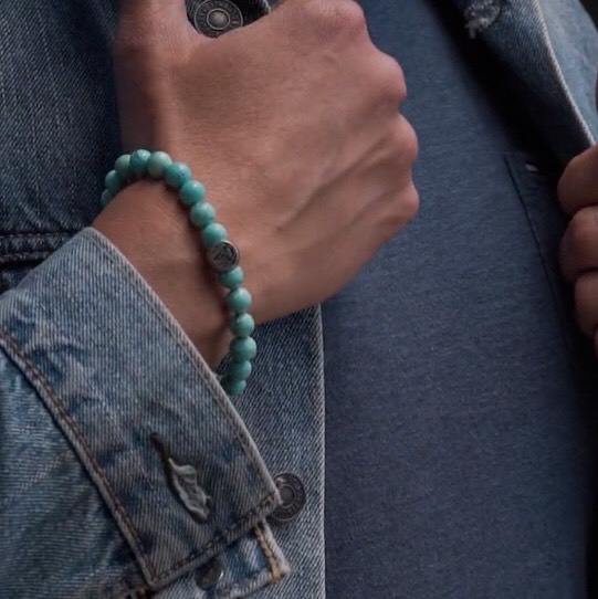 Vòng tay đá TURQUOISE COLOURED STONE BRACELET MIX BẠC 925