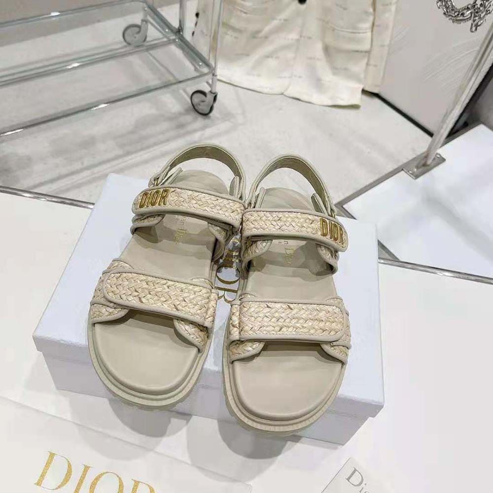 DÉP SANDALS Dior Women Dioract Sandal Jute-Colored Braided Raffia