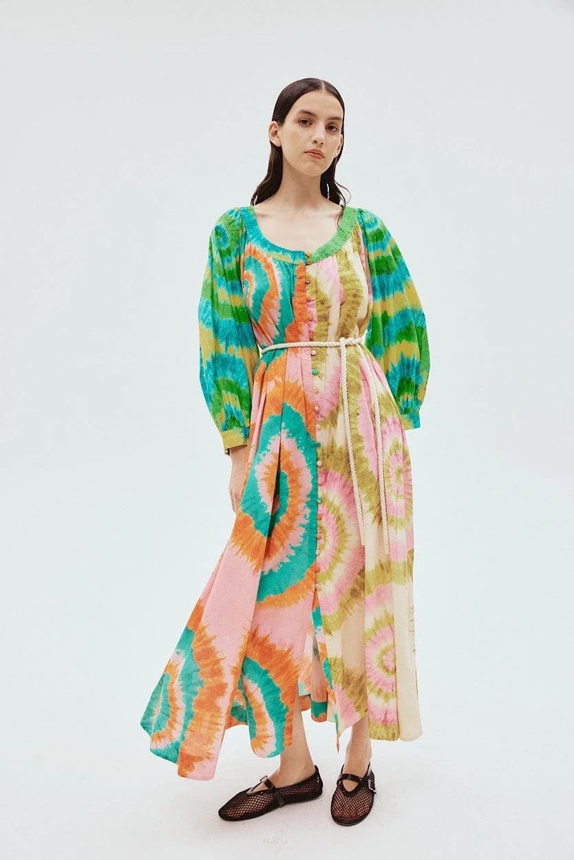 VÁY ALEMAIS HỌA TIẾT CỔ TRÒN IN COTTON High Classy