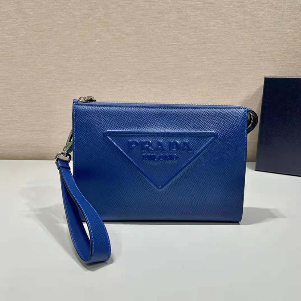 TÚI PRADA Men Saffiano Leather Pouch-Navy