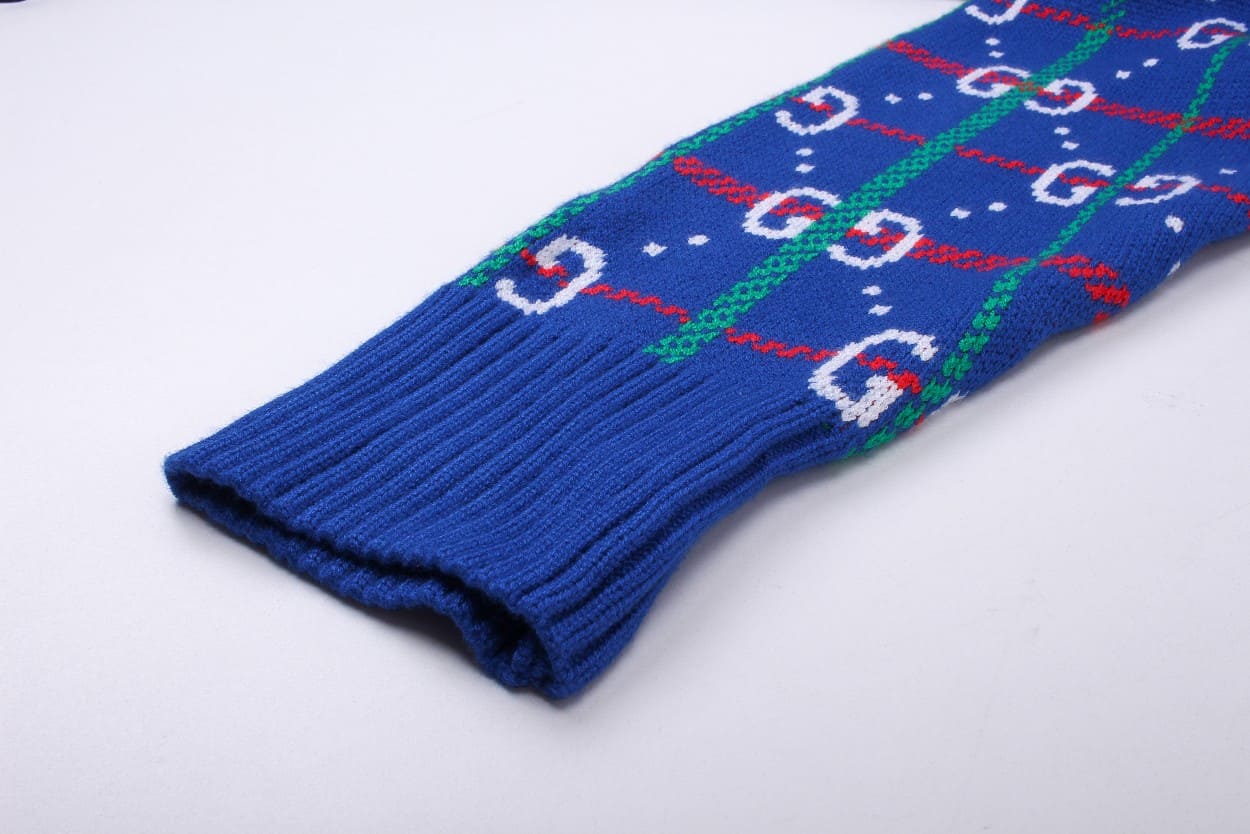 ÁO GUCCI Sweater Blue and Red Stretch Cashmere