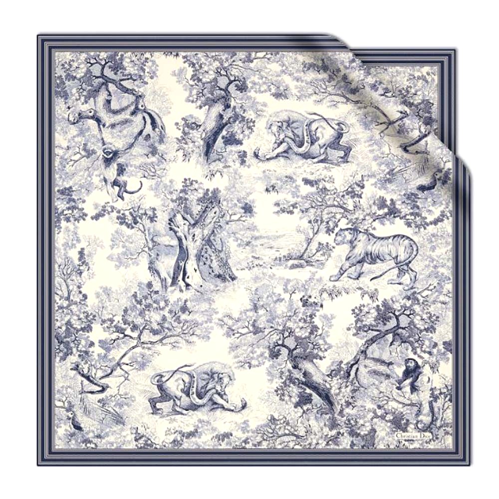 KHĂN Dior Women Toile De Jouy Square Scarf Blue Silk Twill
