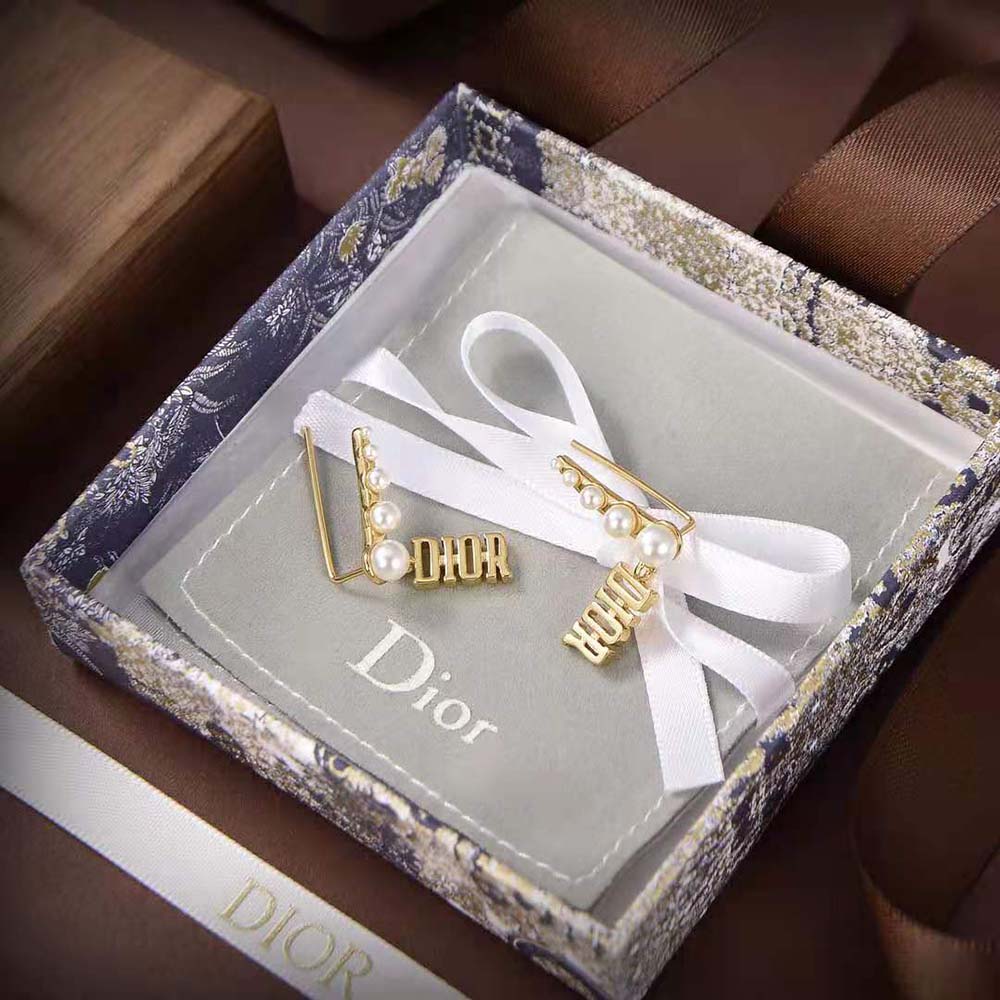 Bông tai Dior Women Diorevolution Earrings Gold-Finish Metal and White Resin Pearls
