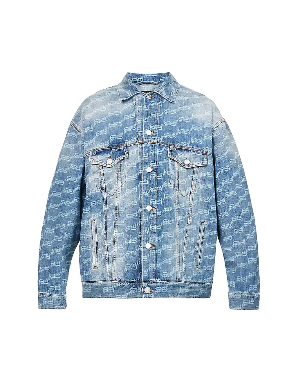 ÁO BALENCIAGA Logo-print spread-collar relaxed-fit denim jacket