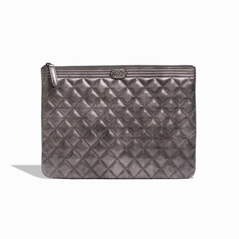 Chanel Boy Twin Zipped Pochette Clutch with Chain in Pewter Grey Caviar  Leather  SOLD