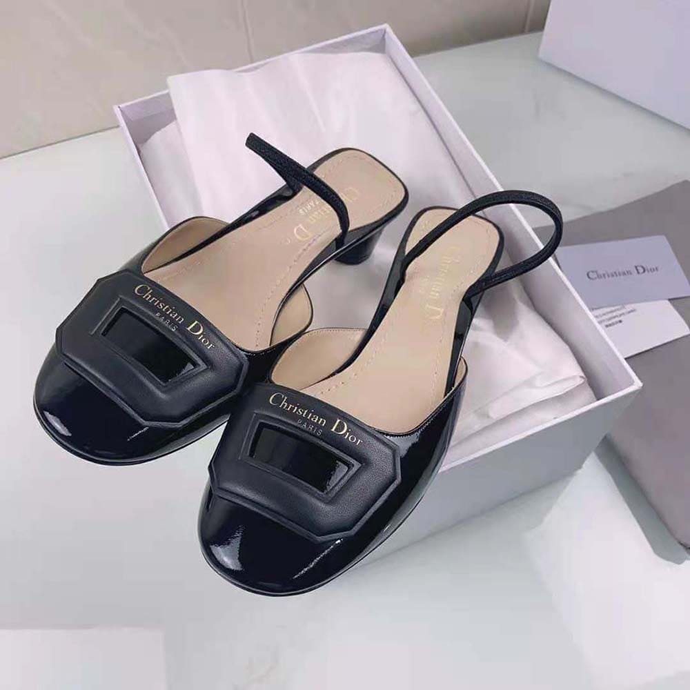 GIÀY Dior Women Day Slingback Pump Black Patent Calfskin
