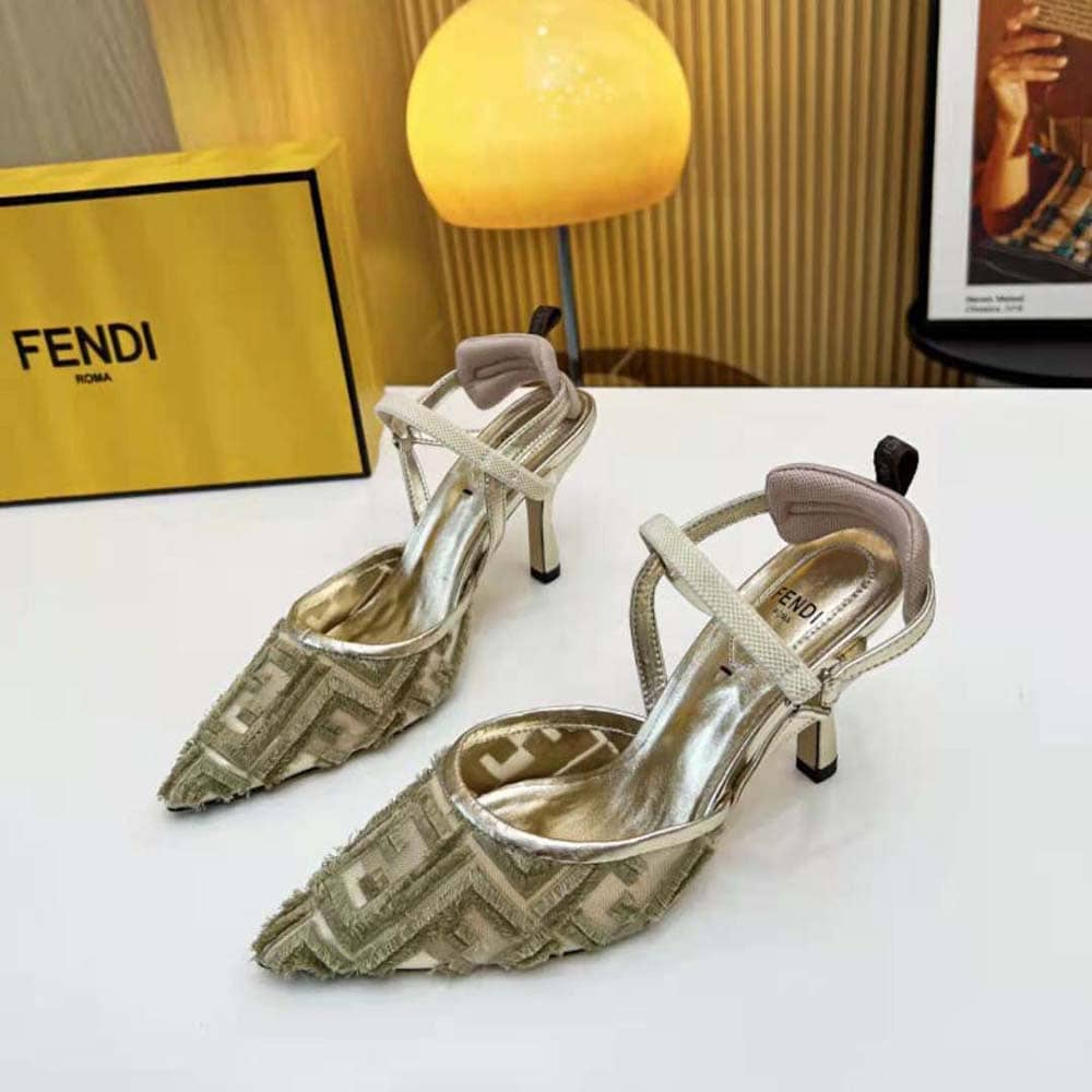 GIÀY Fendi Women Colibrì Lite Gold Mesh High-Heeled Slingbacks