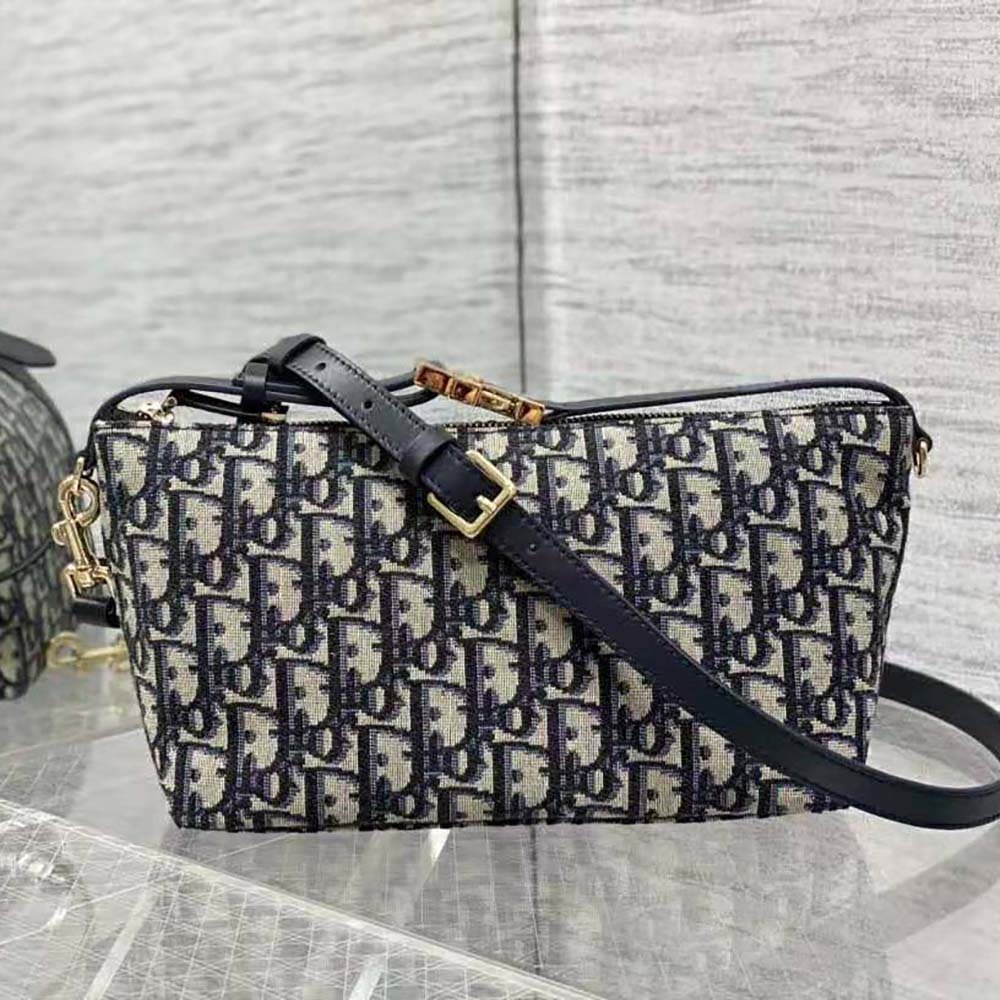 TÚI Dior Women Medium Diortravel Nomad Pouch Blue Dior Oblique Jacquard