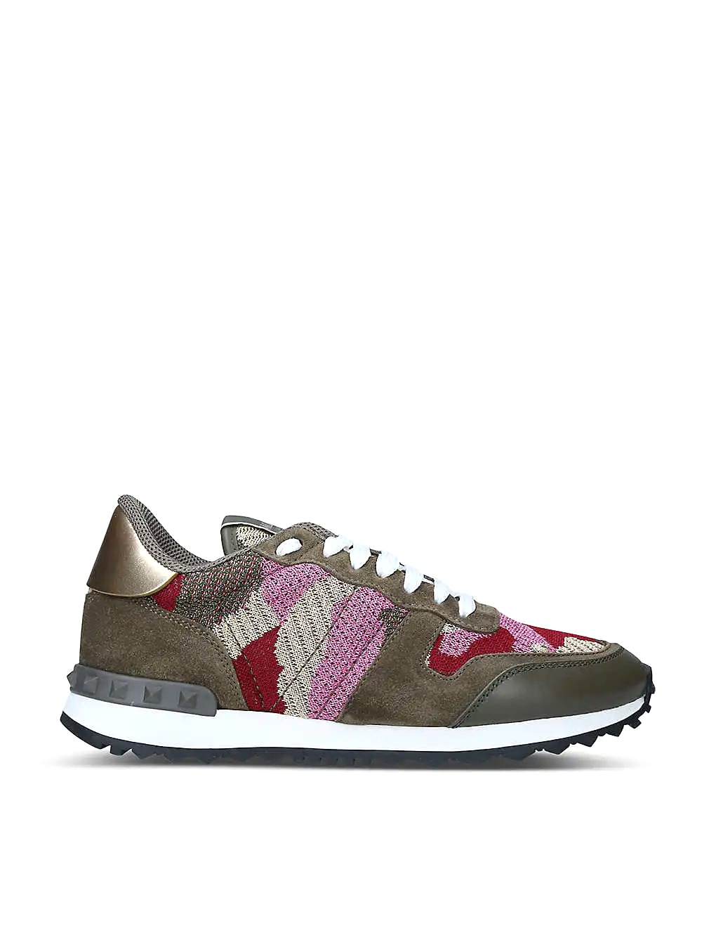 GIÀY VALENTINO GARAVANI Rockrunner camouflage-print leather, suede and mesh low-top trainers