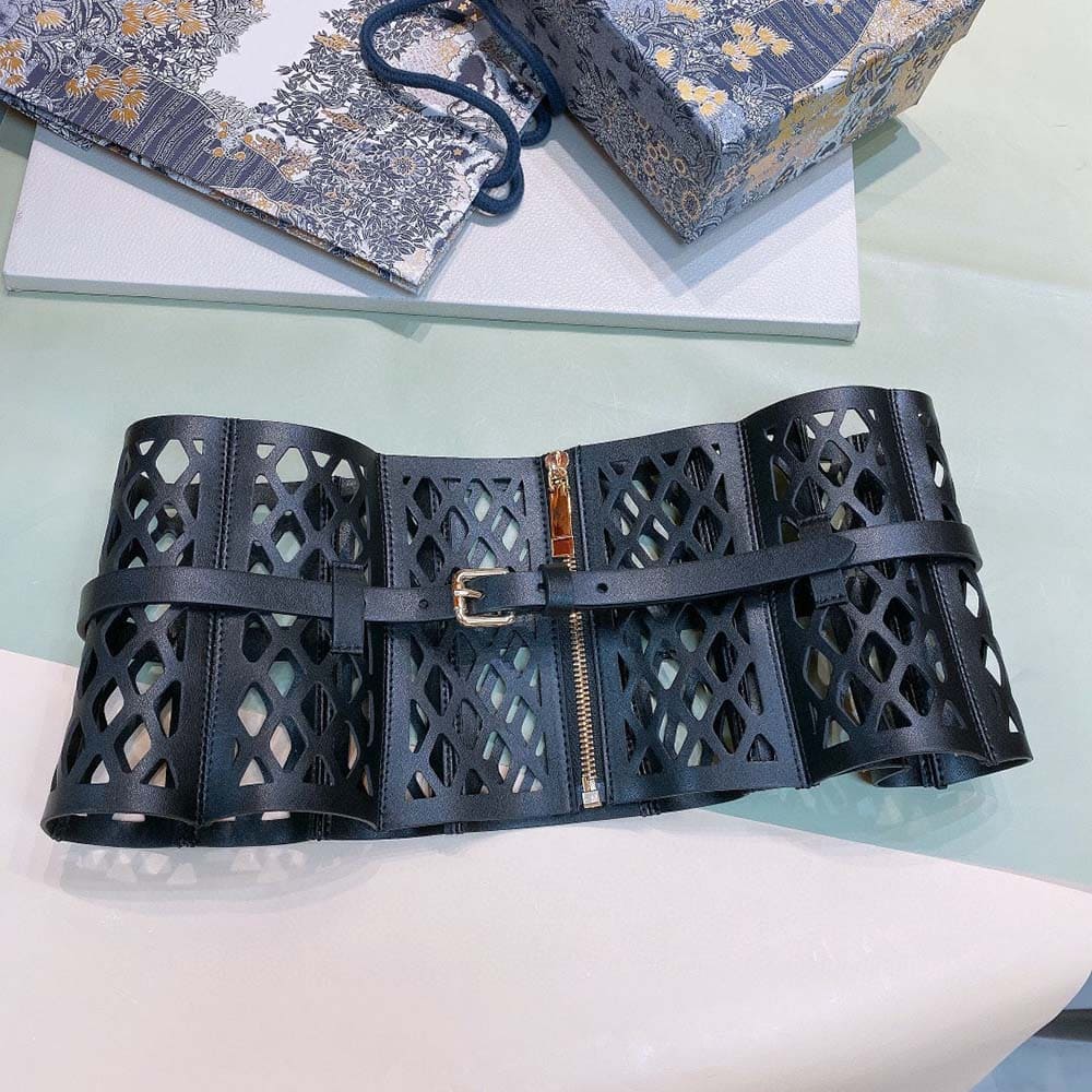 DÂY LƯNG Dior Women D-Trap Corset Belt Black Smooth Calfskin 16 CM