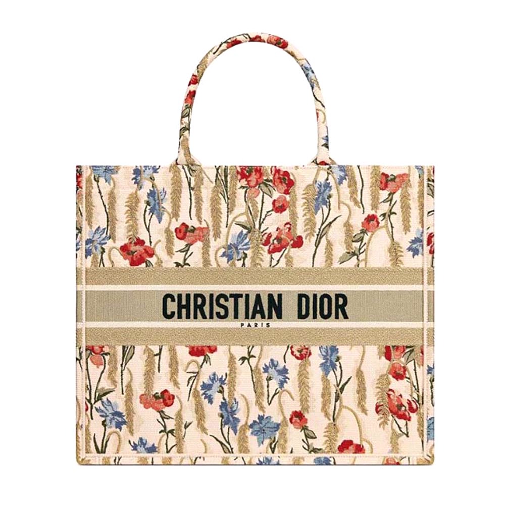TÚI Dior Women Dior Book Tote Beige Dior Hibiscus Embroidery