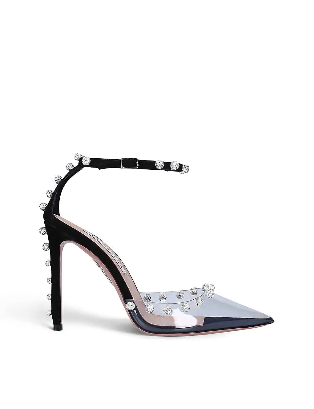 GIÀY AQUAZZURA Secrets Plexi crystal-embellished leather and PVC heeled courts