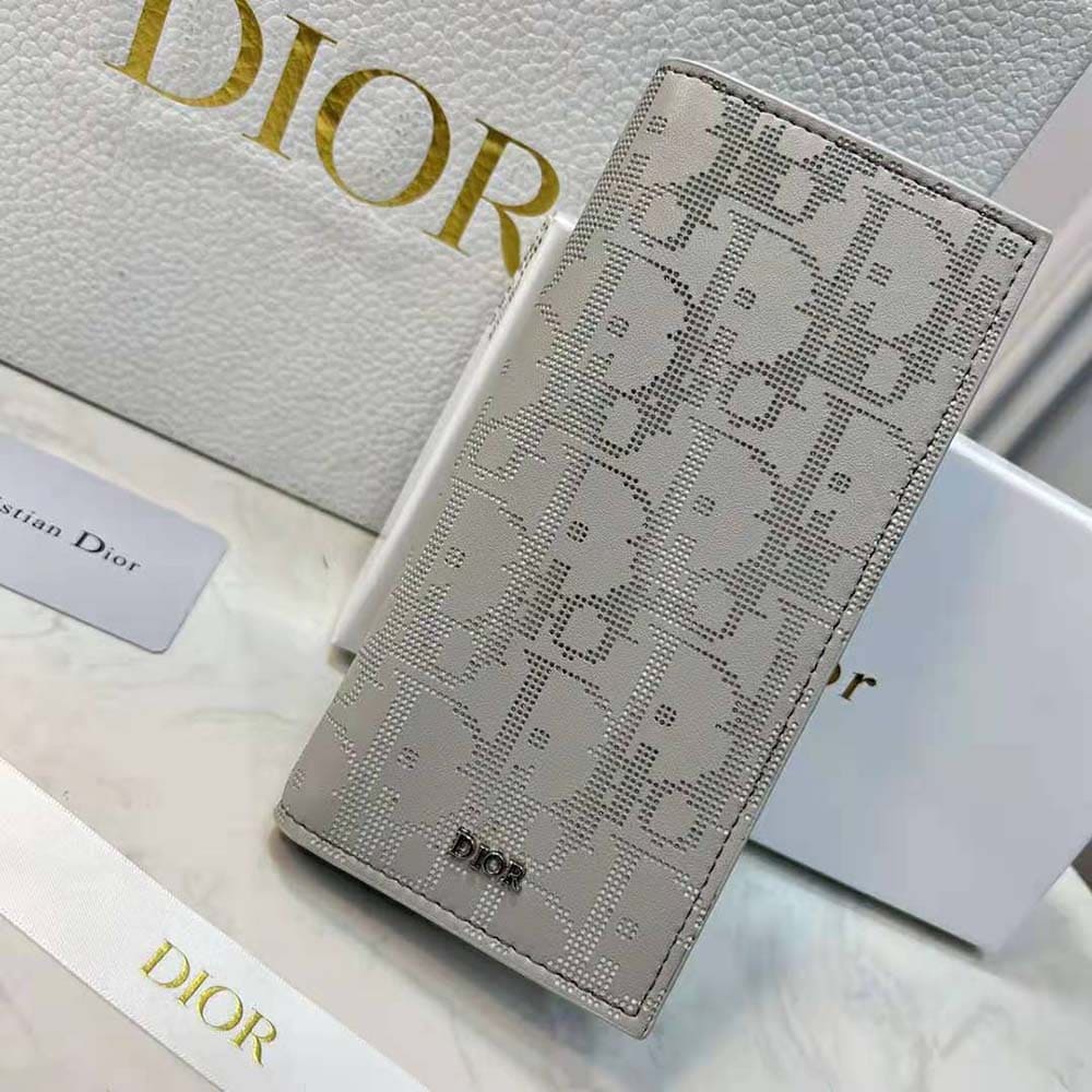 Ví Dior Vertical Long Wallet Gray Dior Oblique Galaxy Leather