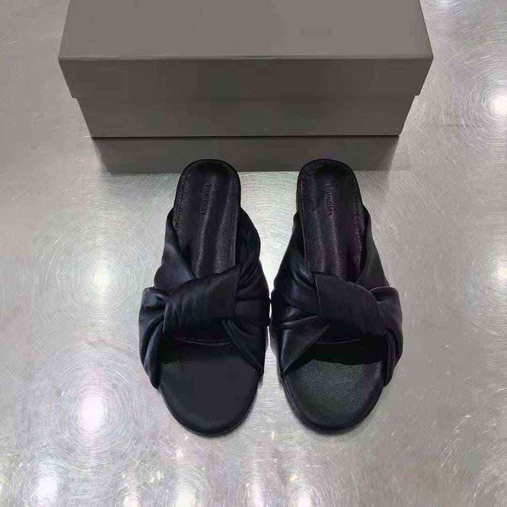 DÉP Balenciaga Women Drapy Flat Sandal in Black Smooth Nappa Lambskin