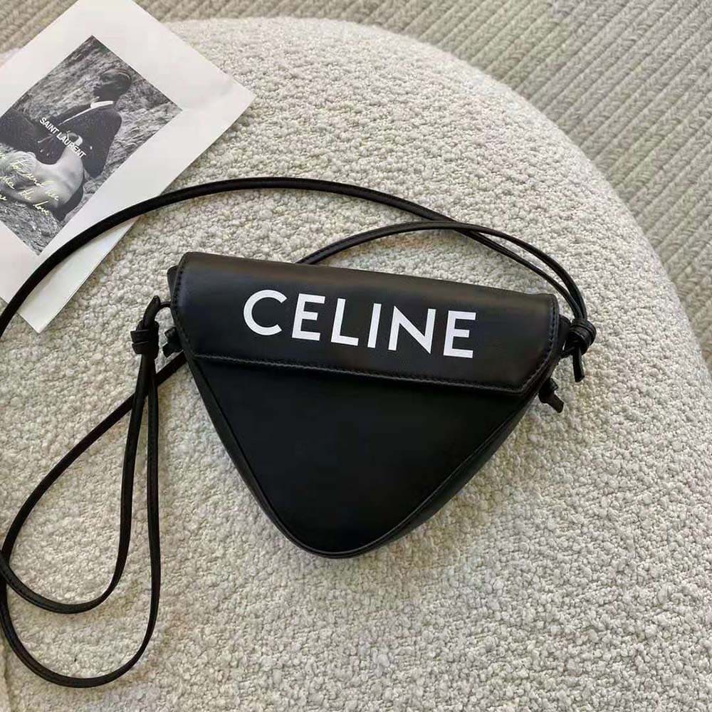 TÚI Celine Women Triangle Bag in Smooth Calfskin with Celine Print-Black