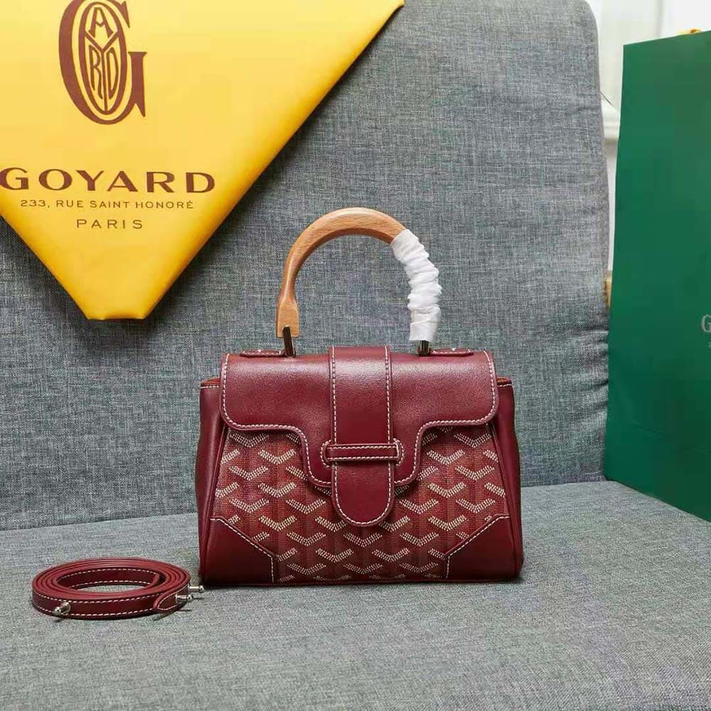 TÚI Goyard Women Sac Saïgon Souple Mini in Toile Goyardine & Chevroches Calfskin-Maroon
