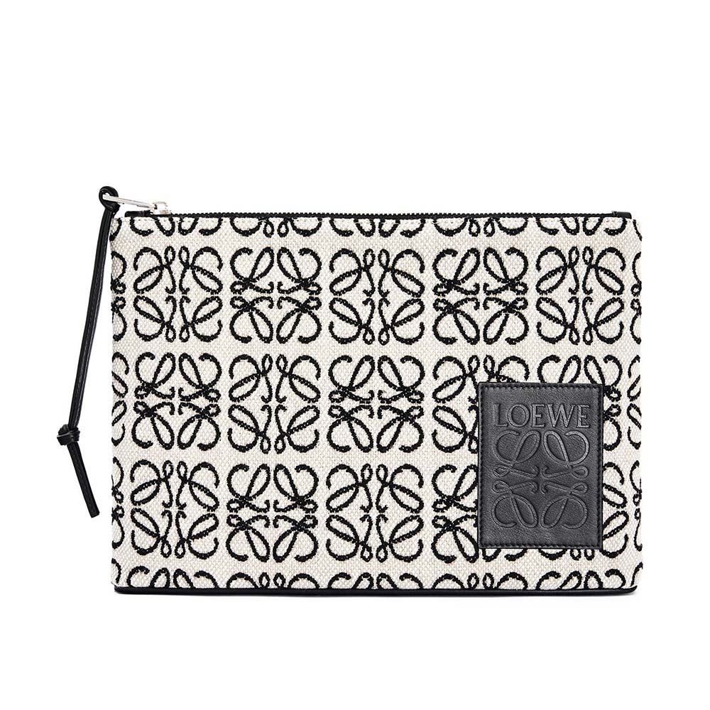 TÚI Loewe Oblong Anagram Pouch in Jacquard and Calfskin-Black