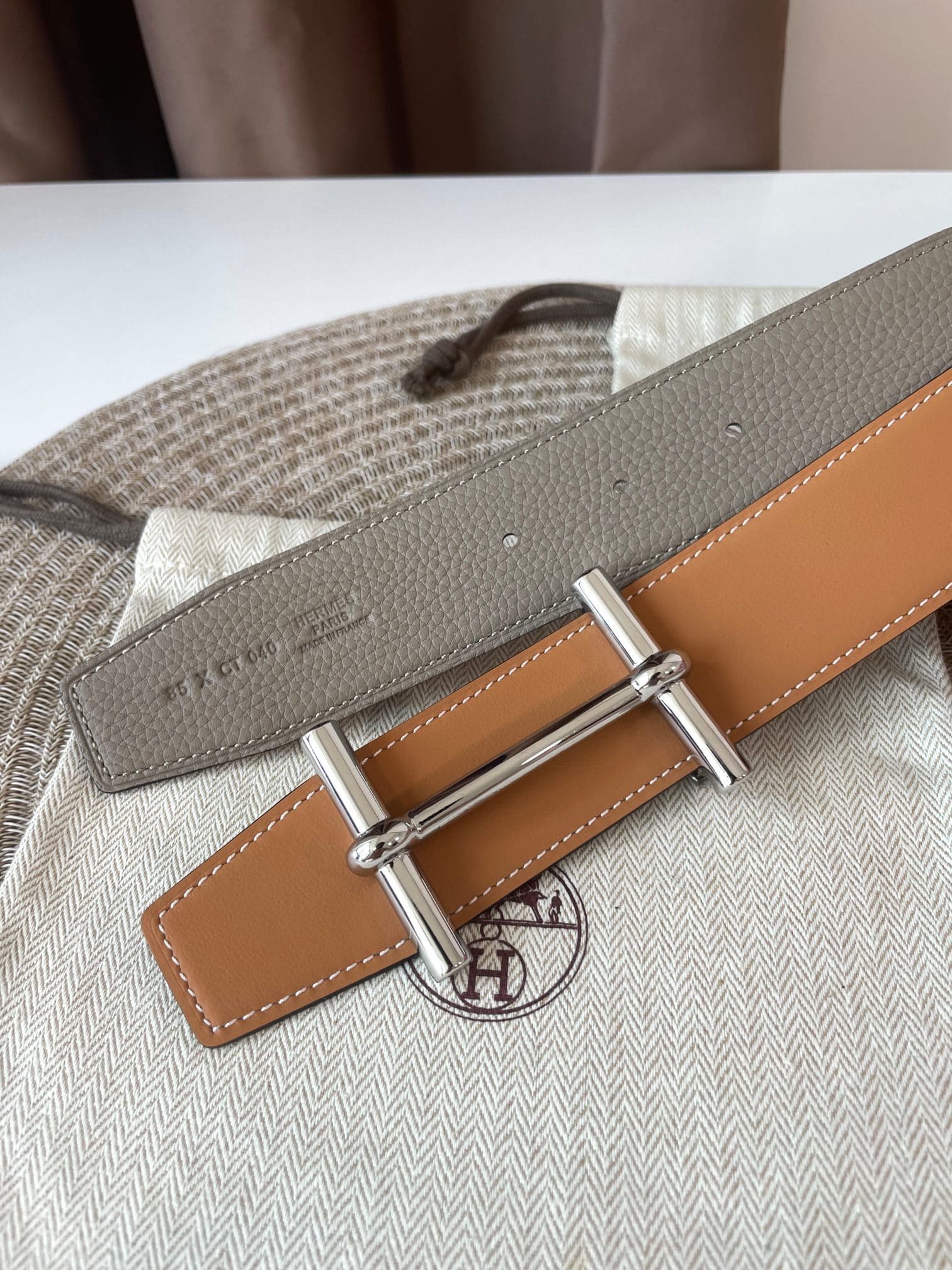 DÂY LƯNG HERMES H Togo leather hai mặt khóa bạc