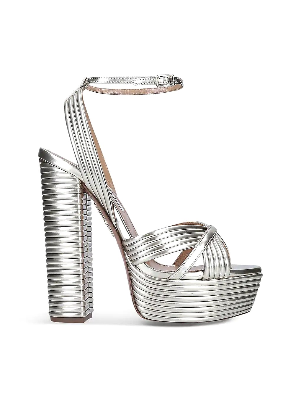 GIÀY AQUAZZURA Sundance metallic leather platform sandals