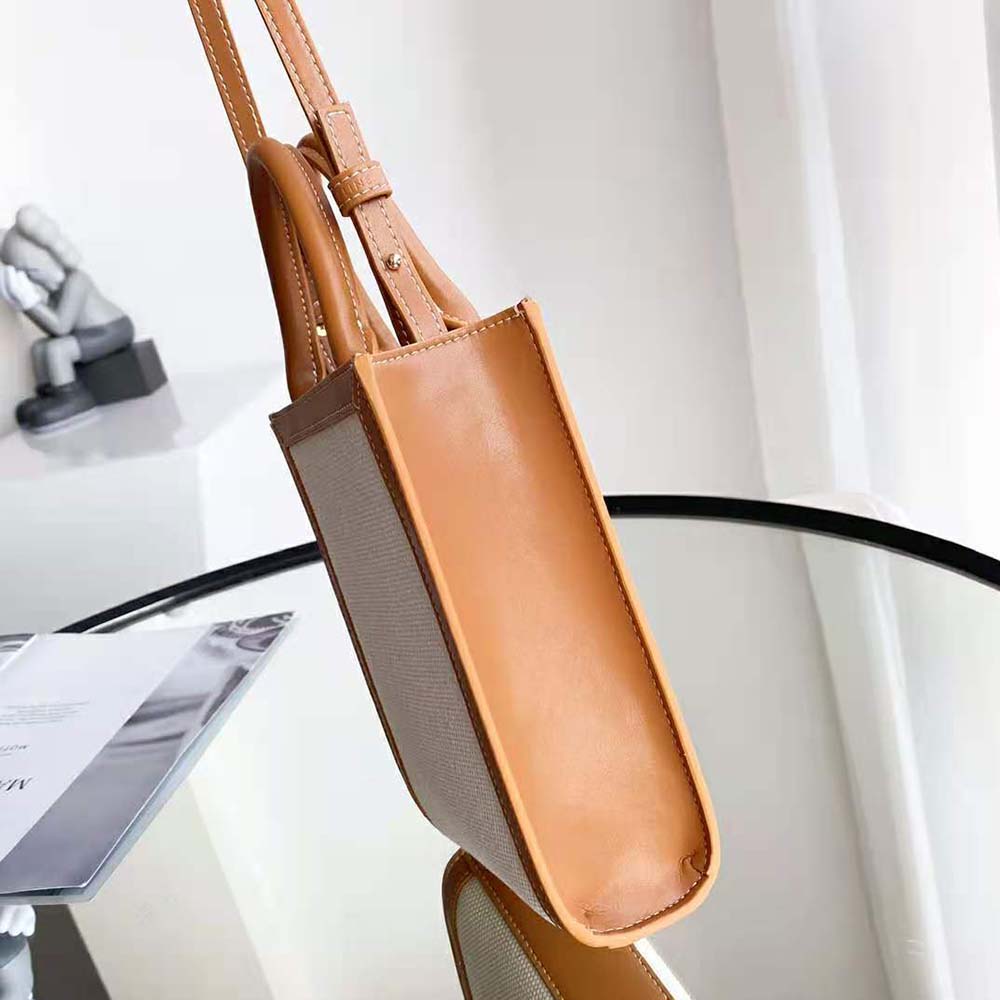 TÚI Celine Women Mini Vertical Cabas Celine in Textile with Celine Print and Calfskin-White