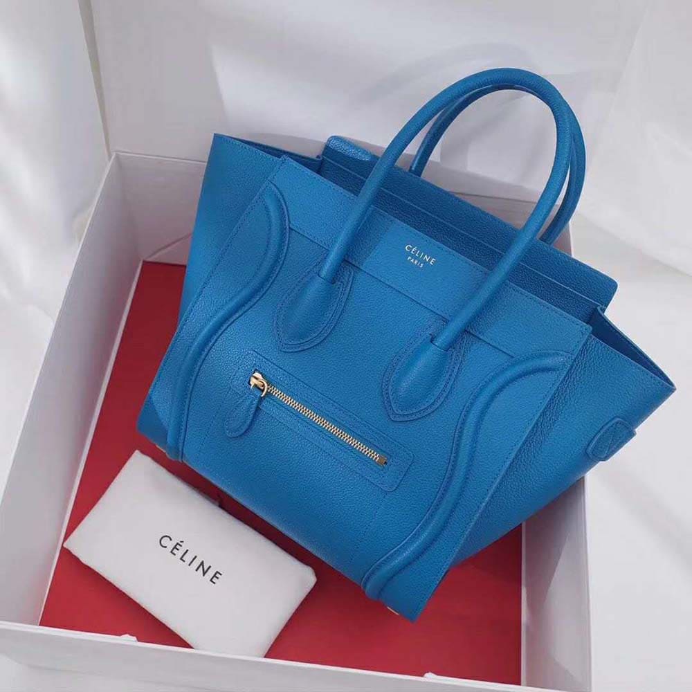 TÚI Celine Women Micro Luggage Handbag in Drummed Calfskin-Blue