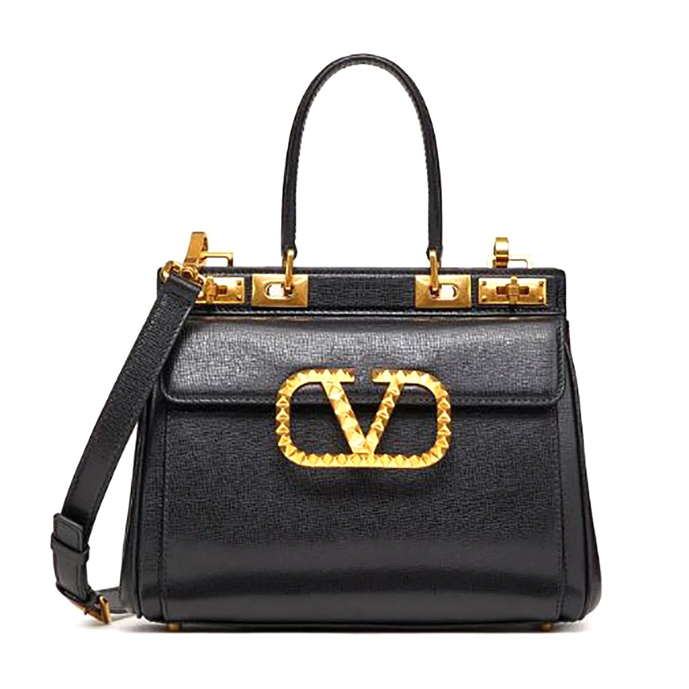 TÚI Valentino Women Medium Rockstud Alcove Handbag in Grainy Calfskin-Black