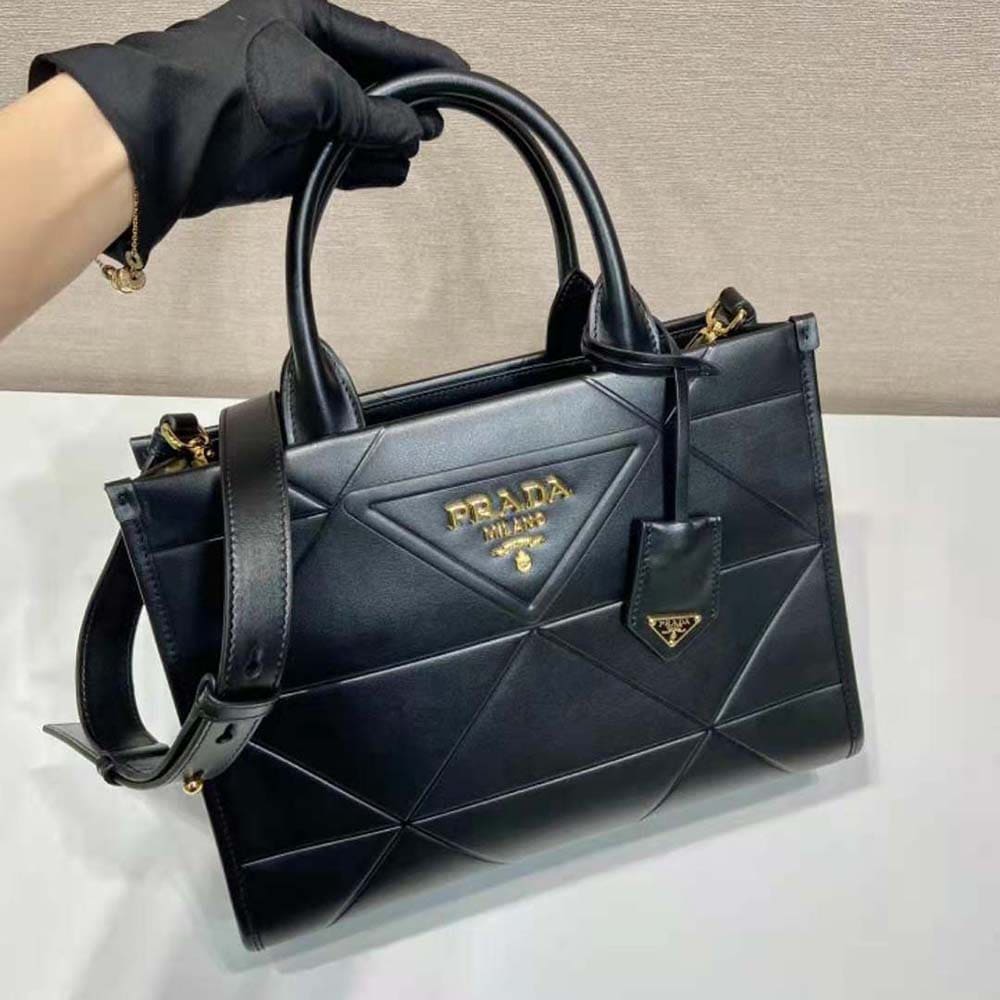 TÚI Prada Women Mini Prada Symbole Leather Bag with Stitching-Black