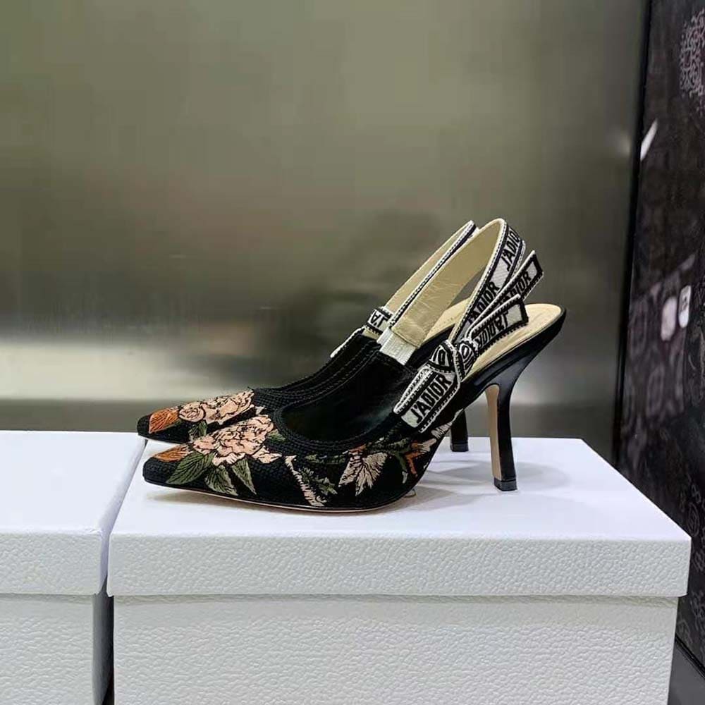 GIÀY Dior Women J’Adior Slingback Pump Black Multicolor Cotton with Dior Jardin Botanique Embroidery