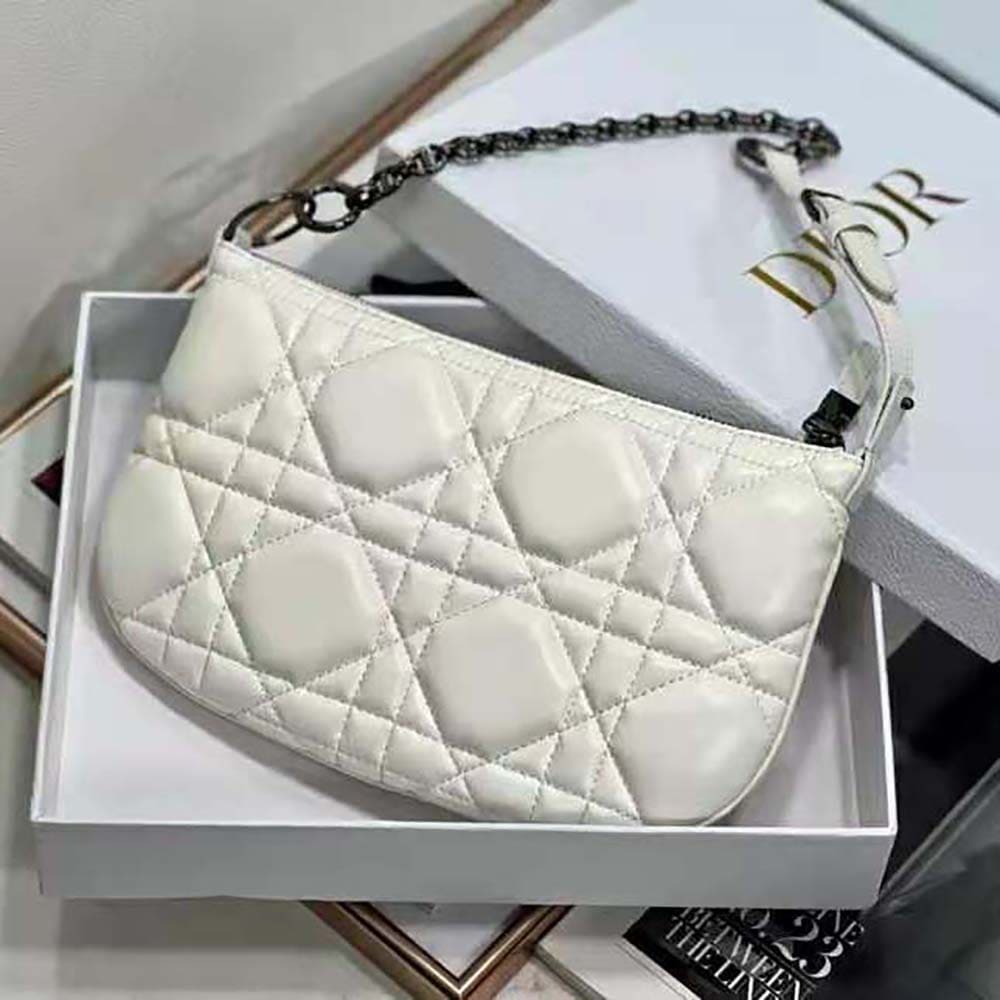 TÚI Dior Women Mini Dior Caro Tulip Bag Latte Quilted Macrocannage Calfskin Top Quality