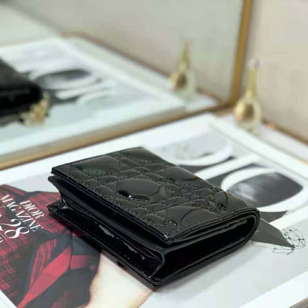 Ví Dior Women Mini Lady Dior Wallet Patent Cannage Calfskin-Black