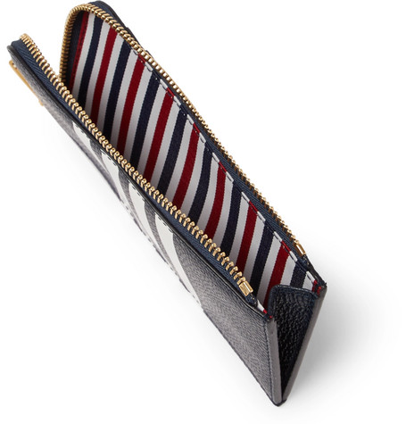 VÍ DA THOM BROWNE Striped Pebble-Grain Leather Zip-Around Wallet