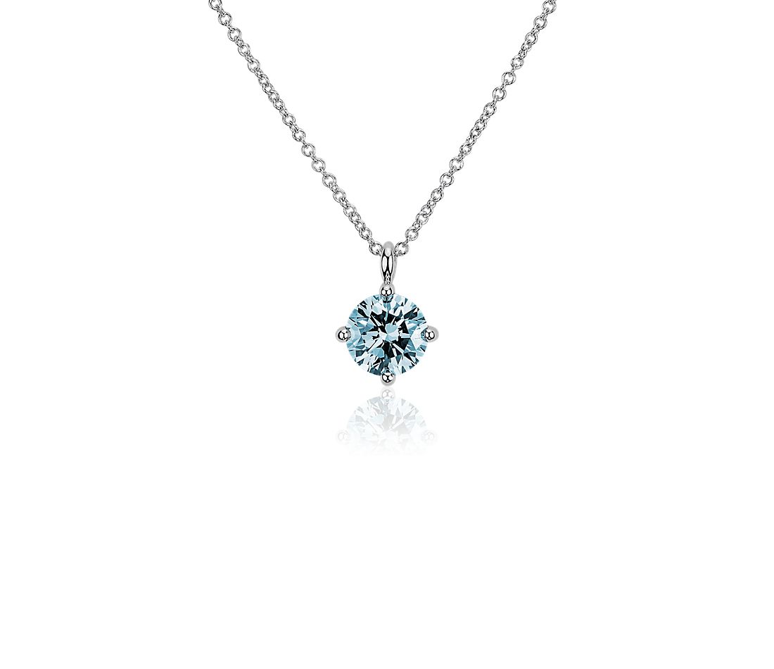 Dây chuyền vàng trắng 18K Au750 Pink Moissanite Diamond  Round Solitaire Pendant Necklace