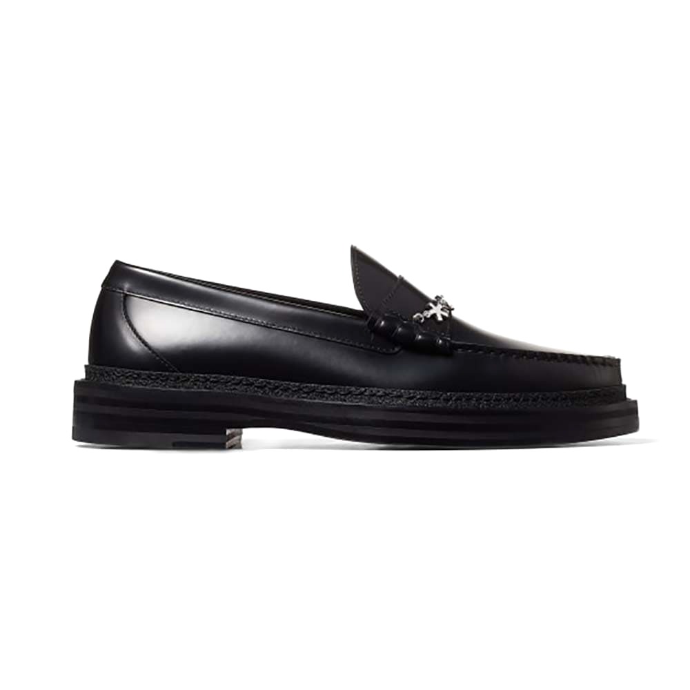 GIÀY JIMMY CHOO Eric Haze Ezra M Black Box Calf Loafers with Eric Haze Star Chain