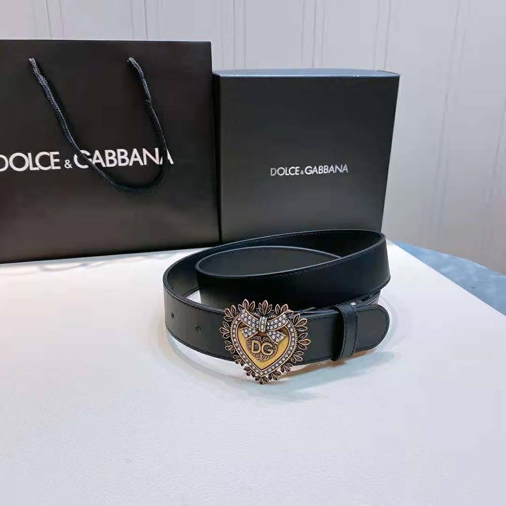 DÂY LƯNG Dolce Gabbana D&G Women Devotion Belt in Lux Leather-Black