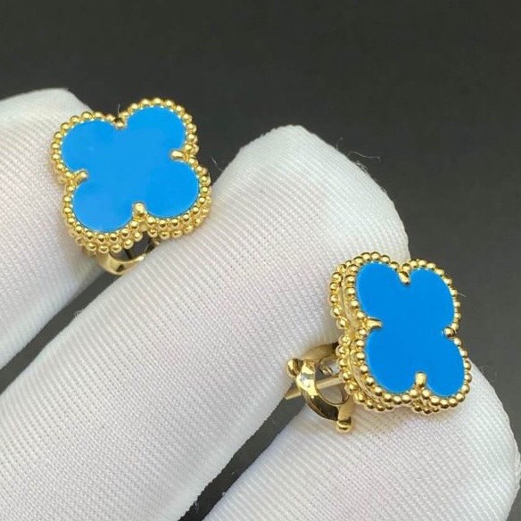 BÔNG TAI VAN CLEEF & ARPELS ALHAMBRA TURQUOISE GOLD 18K YELLOW GOLD