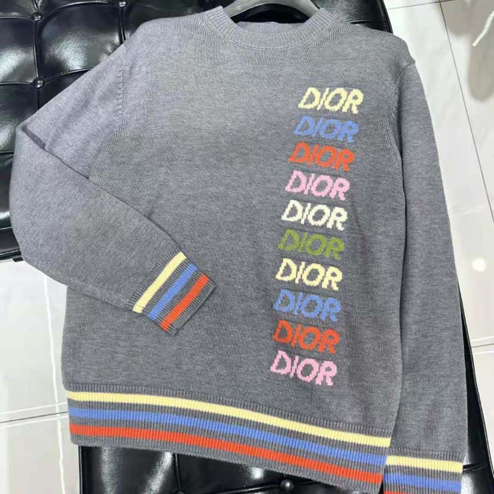 ÁO Dior Men Sweater Gray Wool and Cashmere Intarsia