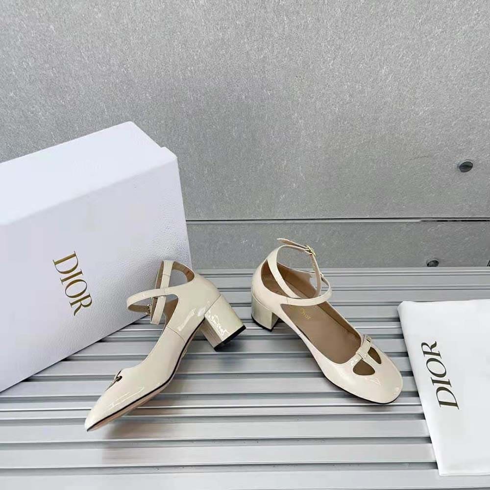 GIÀY Dior Women Aime Dior Ballerina Pump White Patent Calfskin