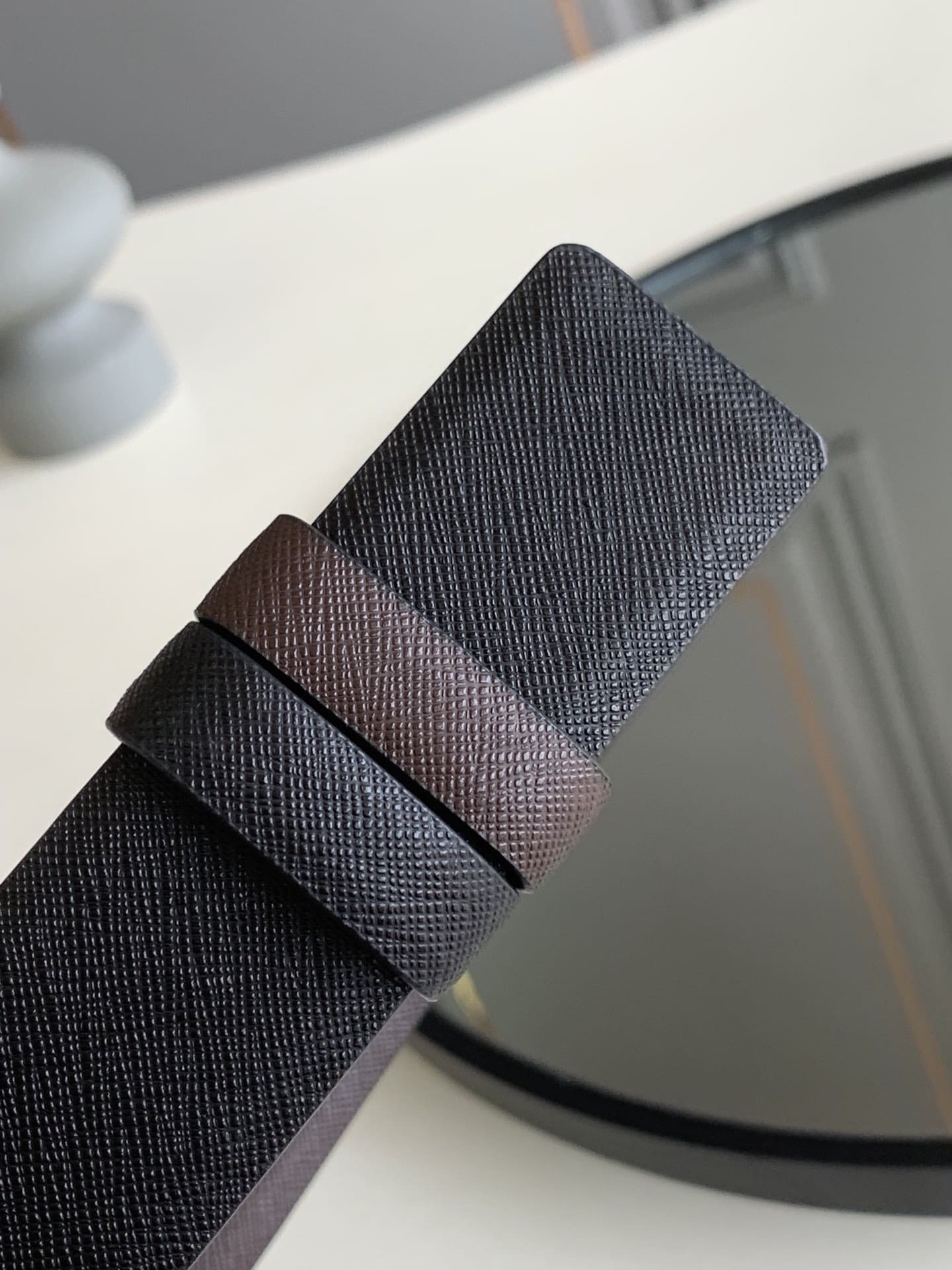 DÂY LƯNG PRADA BLACK SAFFIANO LEATHER Khóa bạc