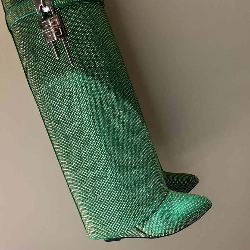 GIÀY Givenchy Women Shark Lock Boots in Satin with Strass-Green