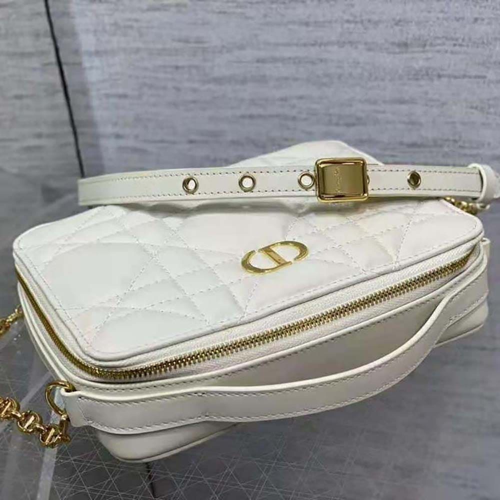 TÚI Dior Women Caro Box Bag with Chain Latte Quilted Macrocannage Calfskin Top Quality
