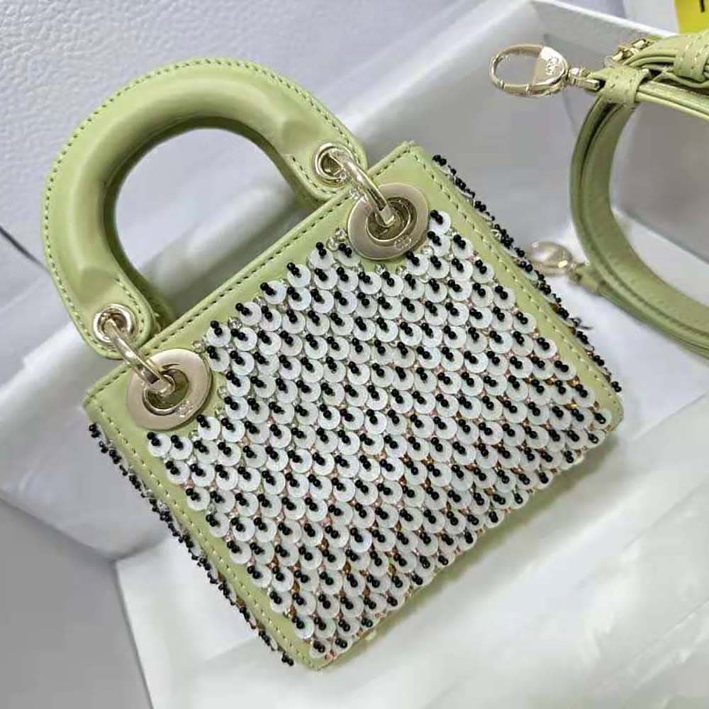 TÚI Dior Women Micro Lady Dior Bag Sage Green Embroidered Calfskin with Multicolor Sequins