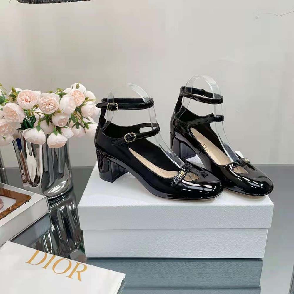 GIÀY Dior Women Aime Dior Ballerina Pump Black Patent Calfskin