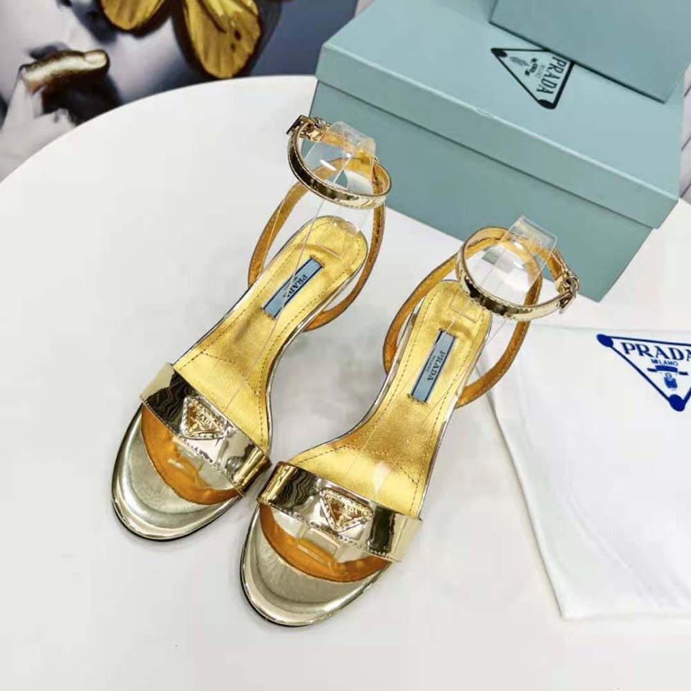 GIÀY Prada Women Metallic Leather Sandals-Gold