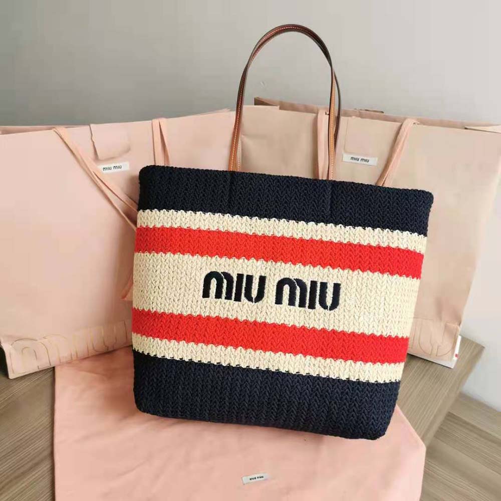 TÚI Miu Miu Women Woven Fabric Tote Bag-Black