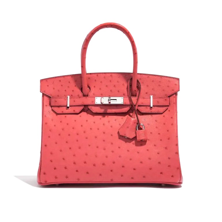 TÚI Hermès Birkin 30 Ostrich Bougainvillier Silver Buckle khóa trắng