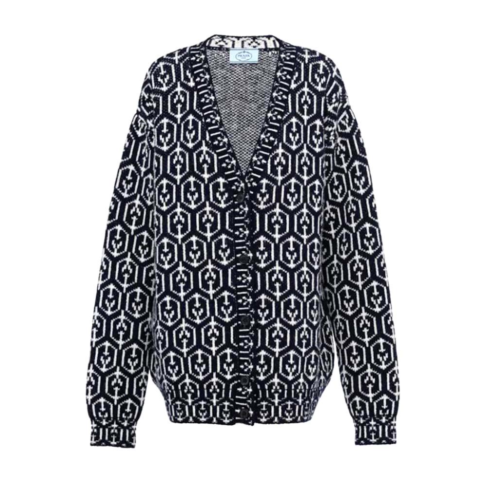 ÁO Prada Women Jacquard Shetland Wool Cardigan