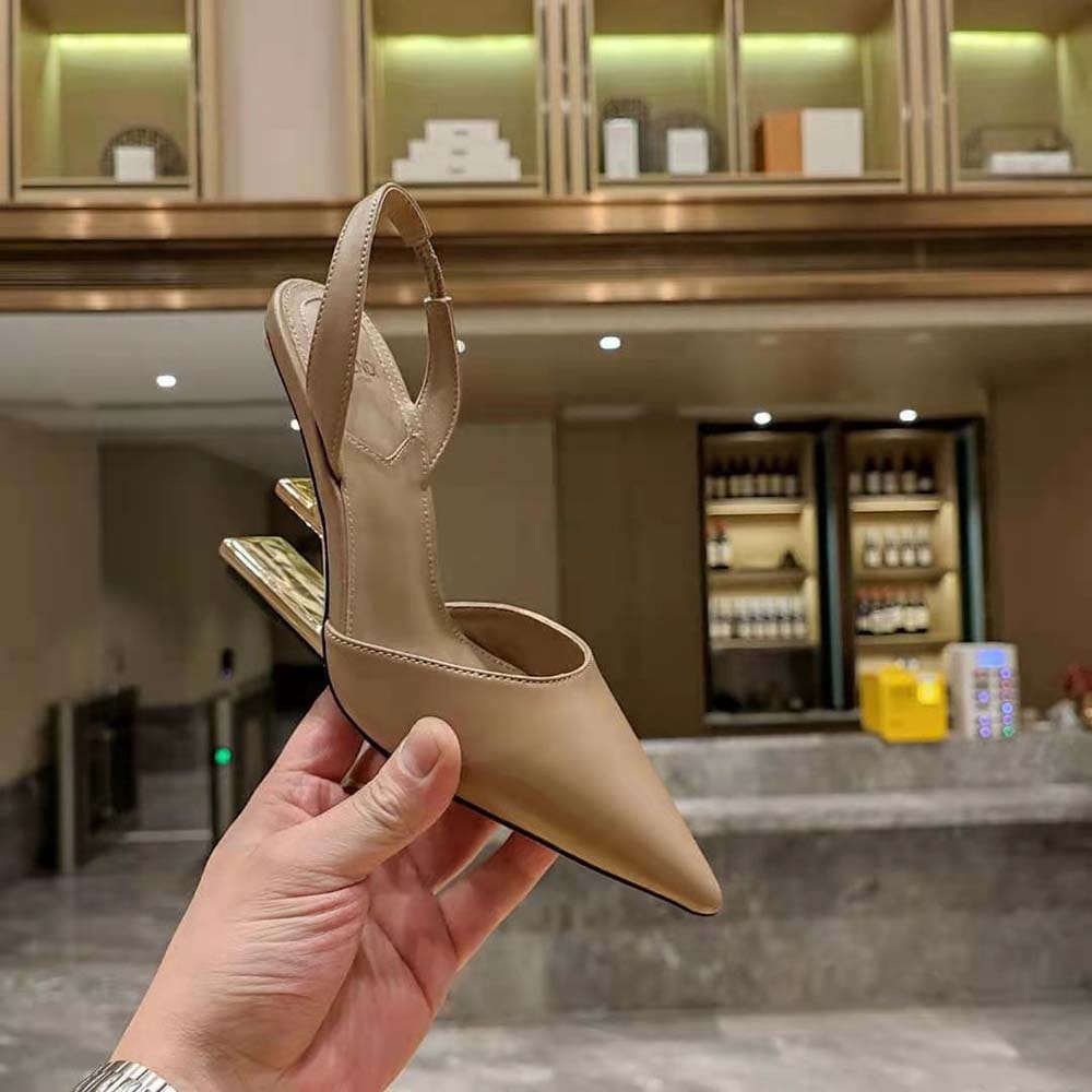 GIÀY Fendi Women Fendi First Dove Gray Leather High-Heeled Slingbacks